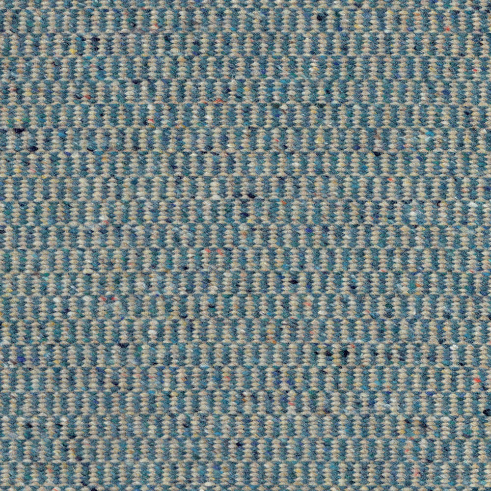 Blue and cream textured woven fabric with tiny speckled yarns