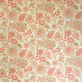 Cream floral patterned fabric with coral and olive folk motifs