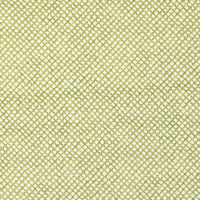 Small lime green diamond lattice fabric on a pale cream ground