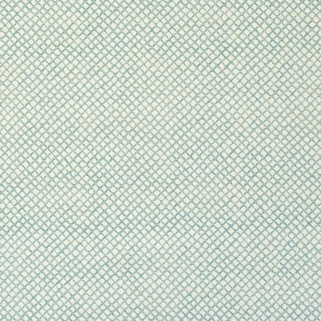 Pale sage green fabric with a small diamond lattice weave on a cream ground
