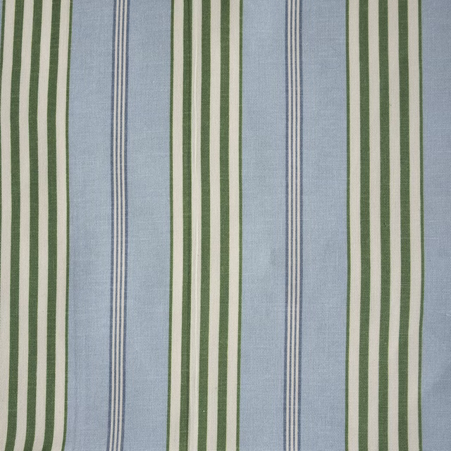 Soft blue striped fabric with green and white vertical bands