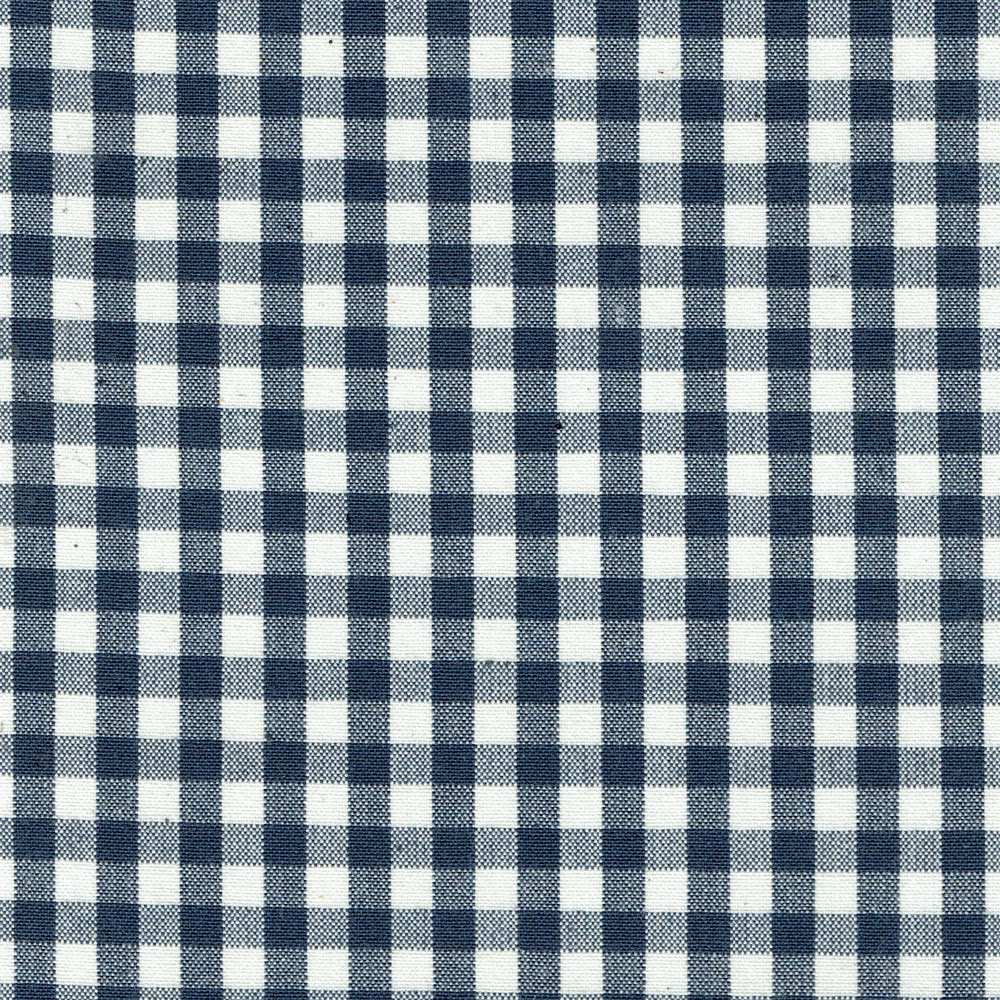 Small indigo and cream check fabric with a crisp woven texture