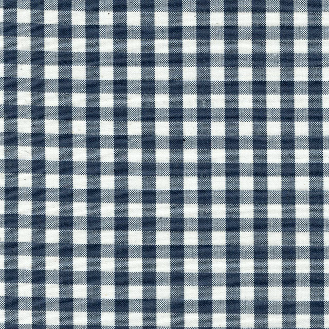 Small indigo and cream check fabric with a crisp woven texture