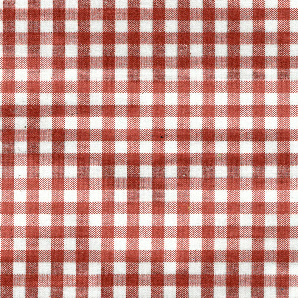 Close-up of a small ruby red and cream gingham check fabric