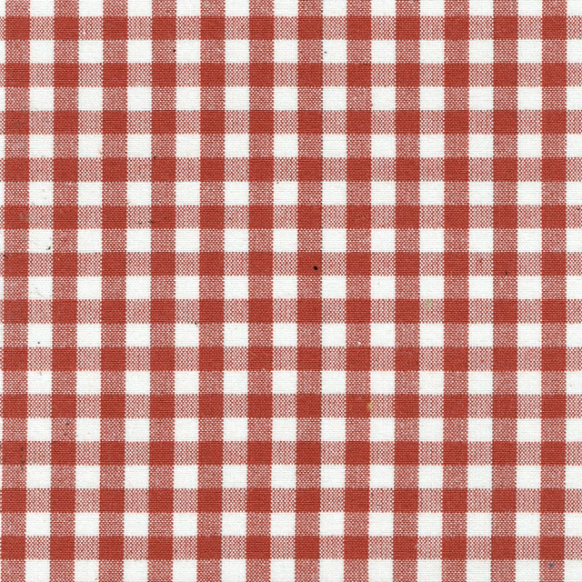 Close-up of a small ruby red and cream gingham check fabric