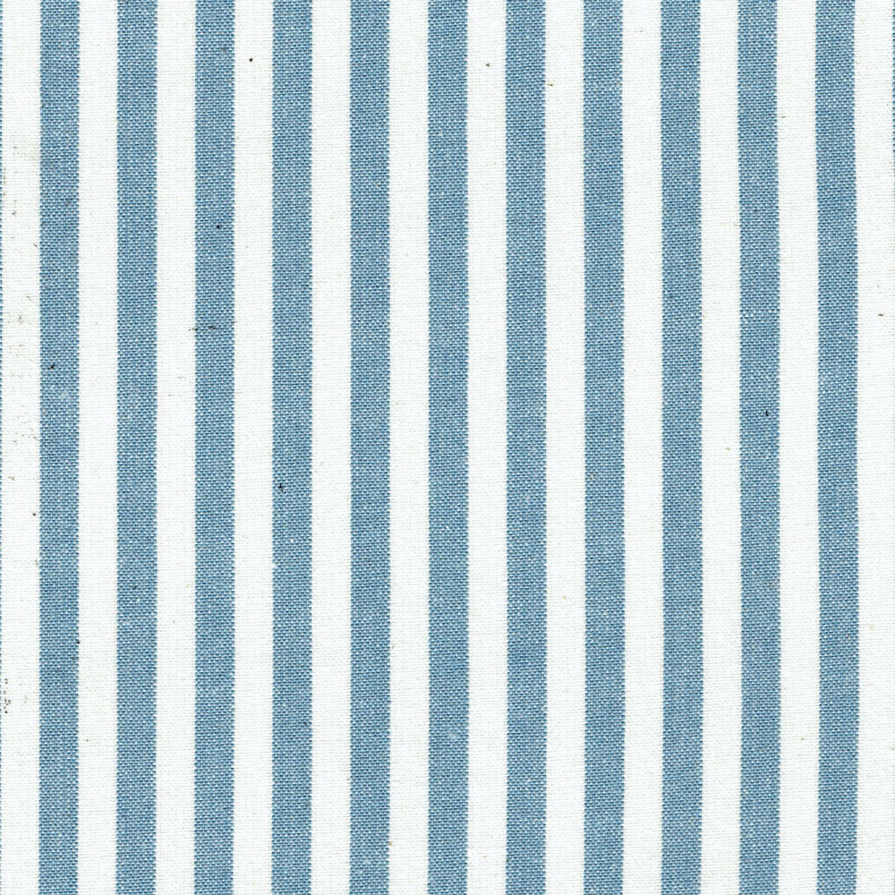 Vertical cadet blue and white striped fabric with a fine woven texture
