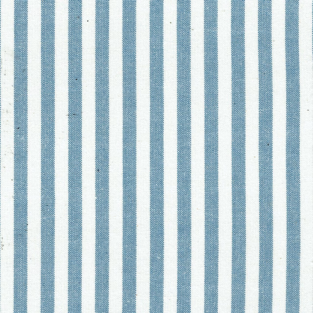 Vertical cadet blue and white striped fabric with a fine woven texture