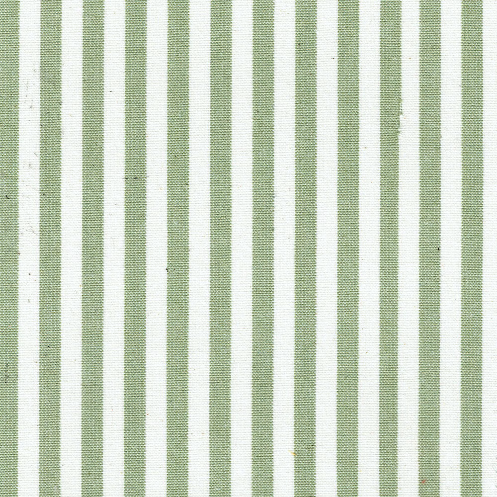 Soft leafy green and white vertical stripe fabric with a fine woven texture