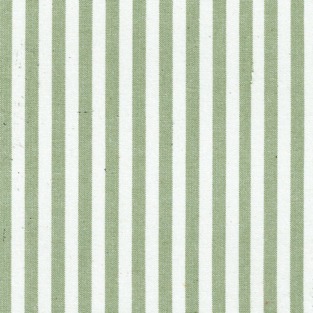 Soft leafy green and white vertical stripe fabric with a fine woven texture