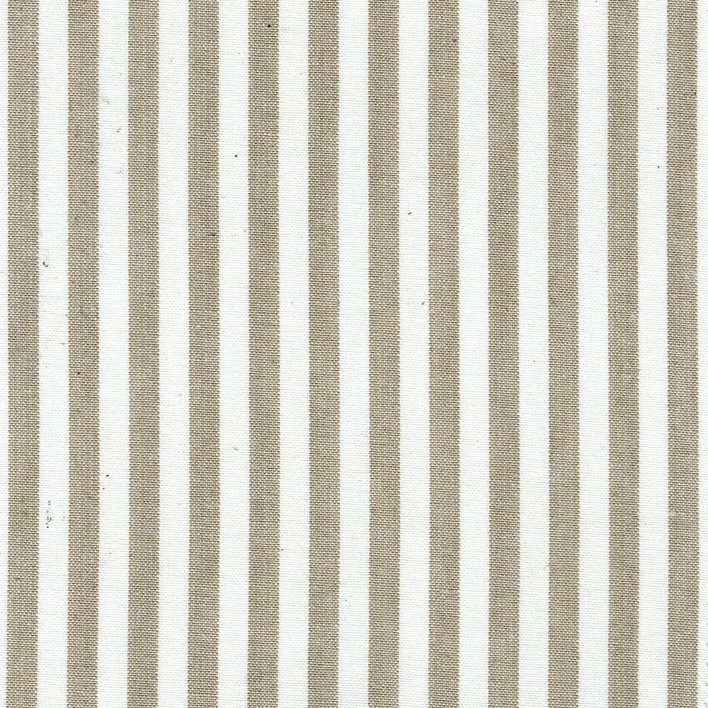 Vertical mocha and cream striped woven fabric with a fine, crisp texture