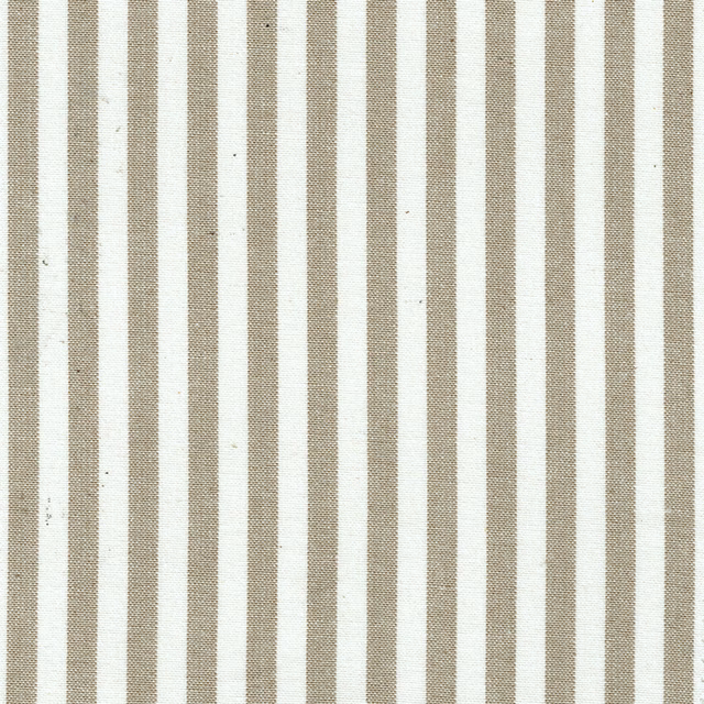 Vertical mocha and cream striped woven fabric with a fine, crisp texture