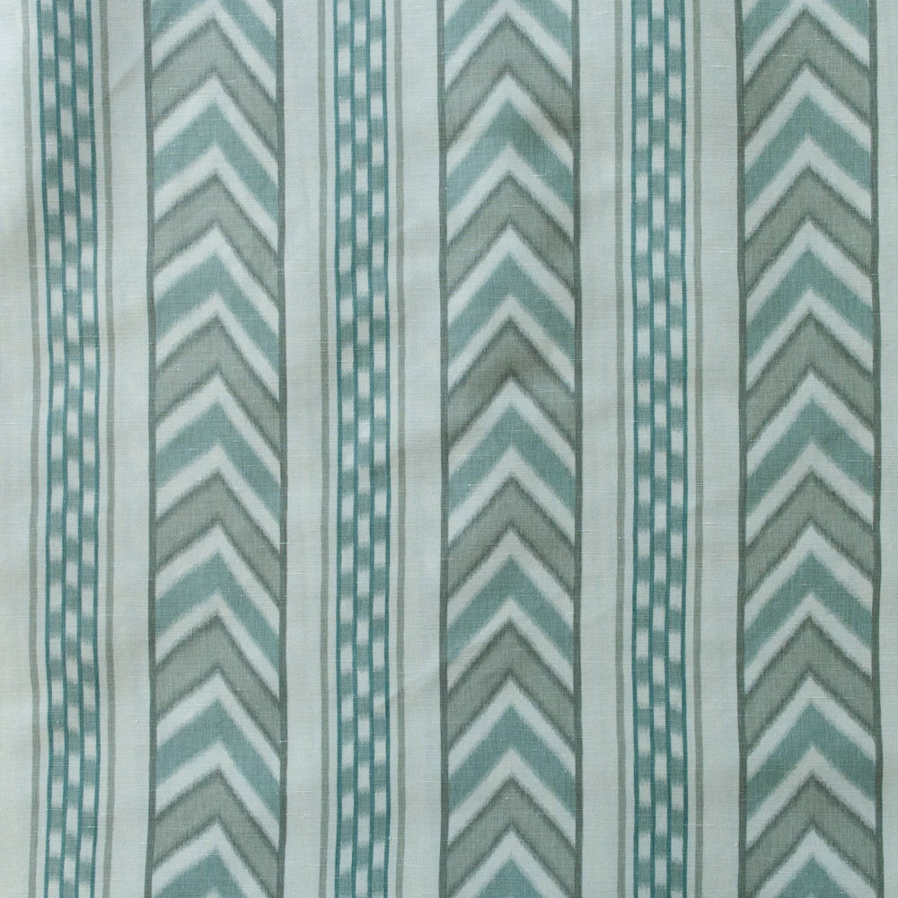 Teal and linden green striped fabric with chevron columns and narrow vertical bands