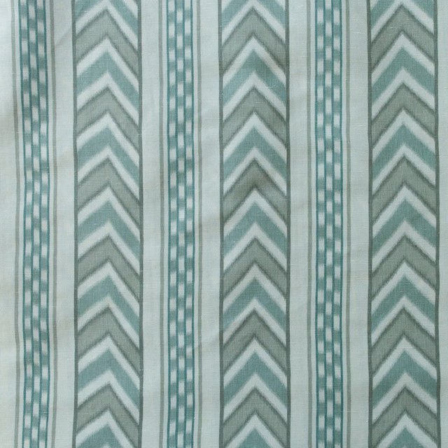 Teal and linden green striped fabric with chevron columns and narrow vertical bands