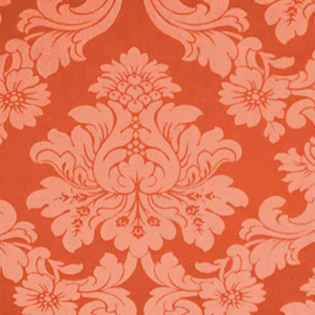 Rose coral damask woven fabric with large floral motifs