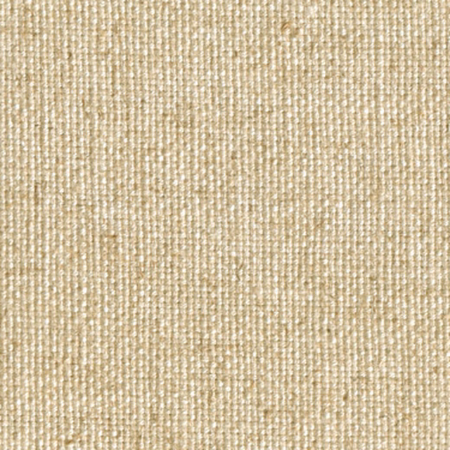 Close-up of warm beige woven linen-texture fabric with fine, even slubbed surface