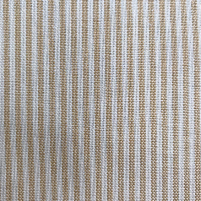 Close-up of a woven fabric with narrow maize-yellow vertical stripes on a pale ground.