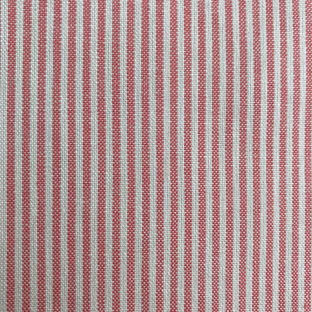 Vertical narrow raspberry pink stripe woven on a pale grey-white ground