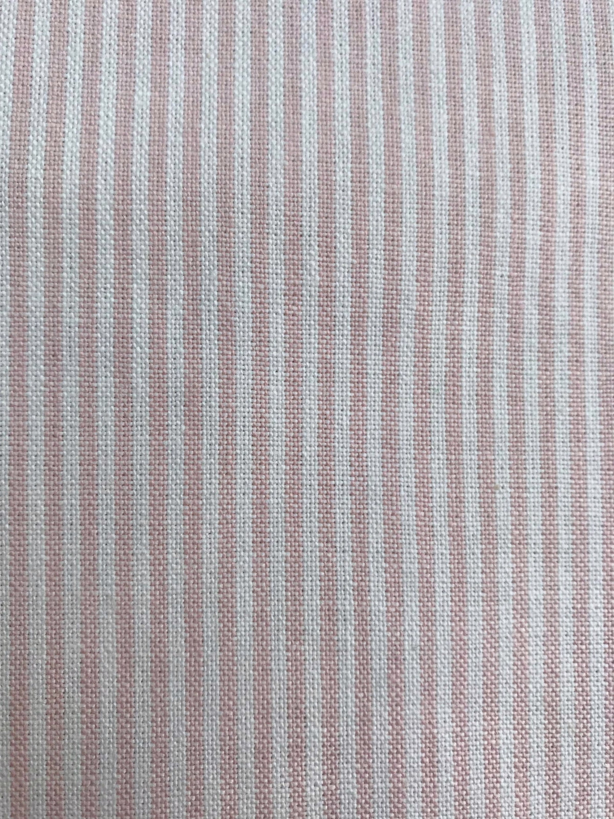 Soft shell-pink and pale neutral vertical striped woven fabric