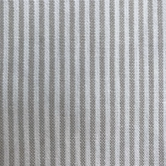 Close-up of soft stone-grey woven stripe fabric with fine vertical texture