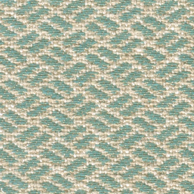 Close-up of a small woven aqua and cream fabric with zigzag texture