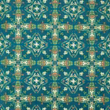 Saturated teal velvet with cream, sage and coral botanical lattice motifs