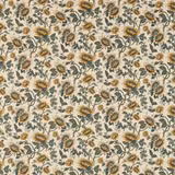 Pale chartreuse floral fabric with ochre blooms, teal centres and leafy vines