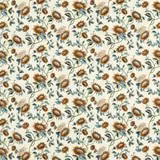 Ivory floral fabric with brown blooms, chartreuse leaves and blue-green stems