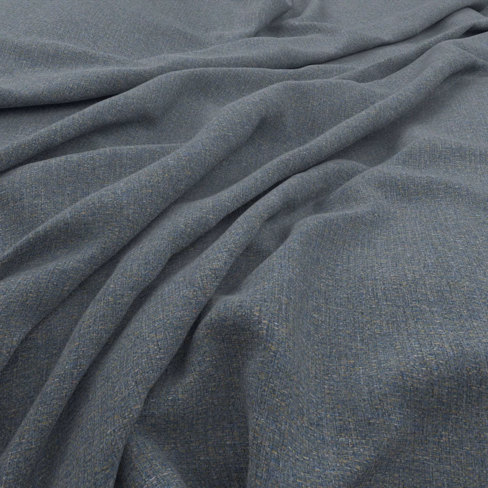 Cool slate blue-grey fabric with fine woven texture in soft draped folds