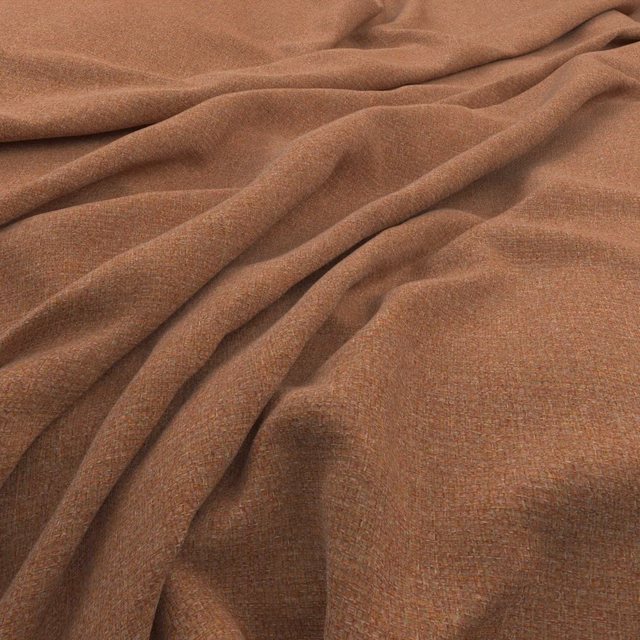 Warm russet-brown woven textile with fine texture gathered into soft folds