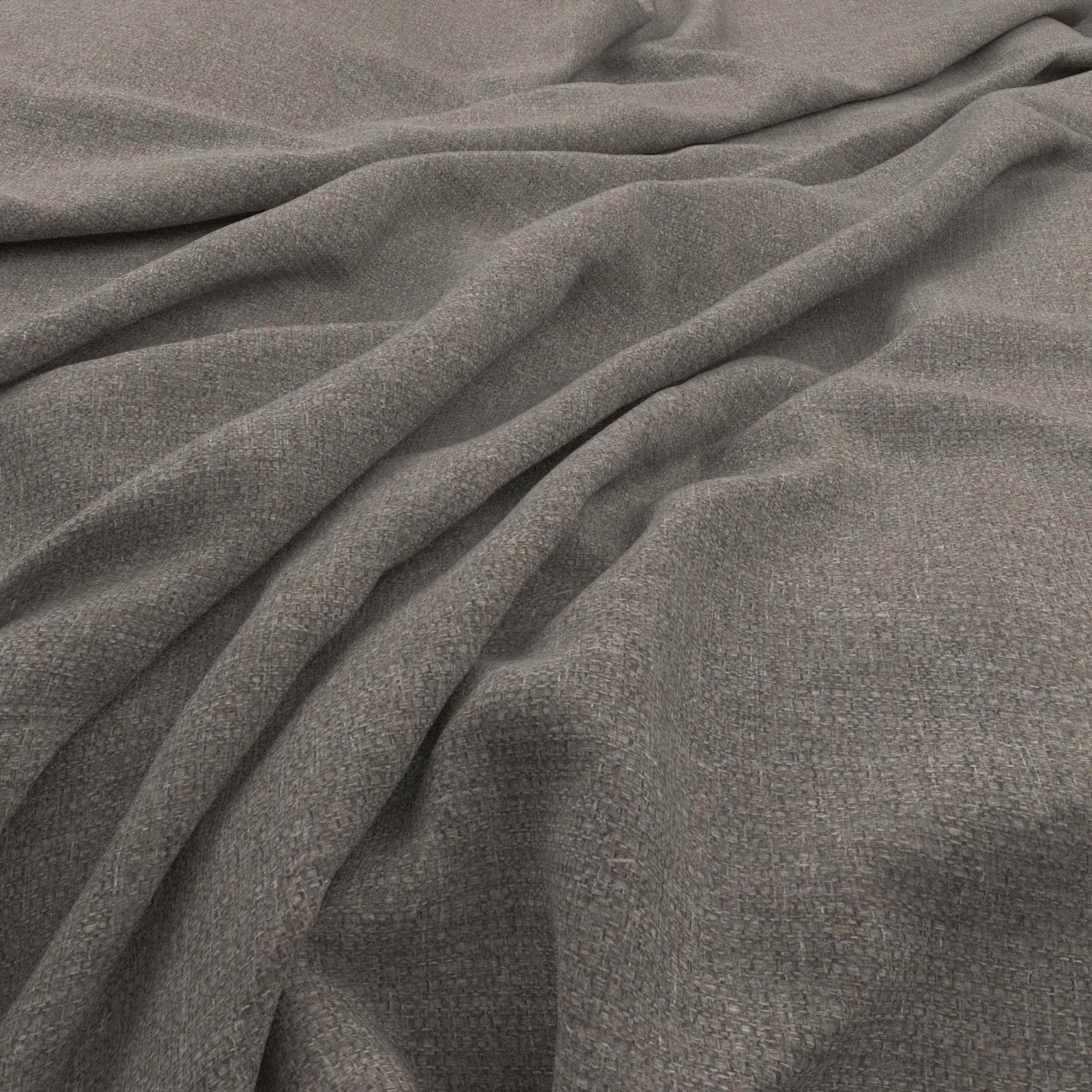 Grey-brown Adara fabric showing fine plain weave and softly gathered folds