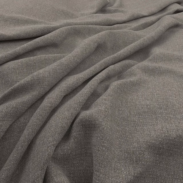 Grey-brown Adara fabric showing fine plain weave and softly gathered folds