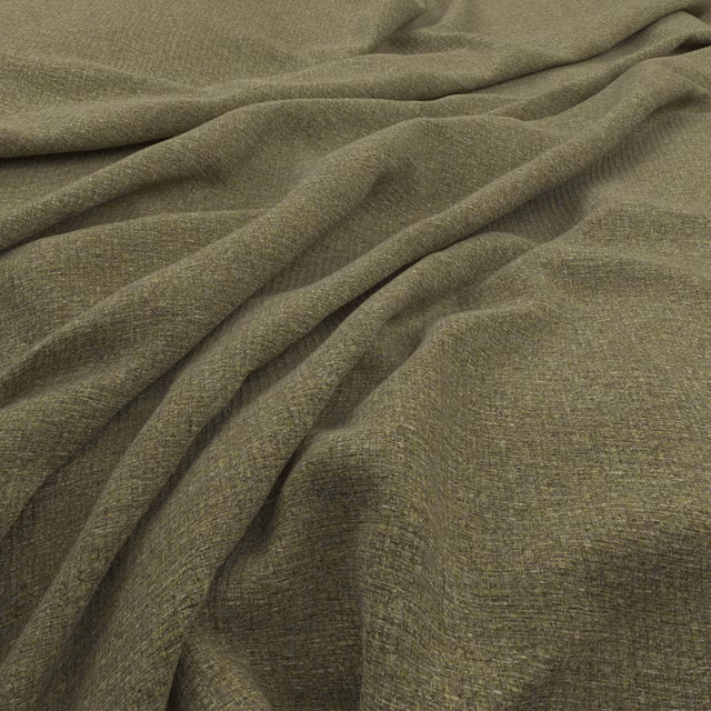 Muted olive khaki plain-weave fabric gathered into softly shadowed folds