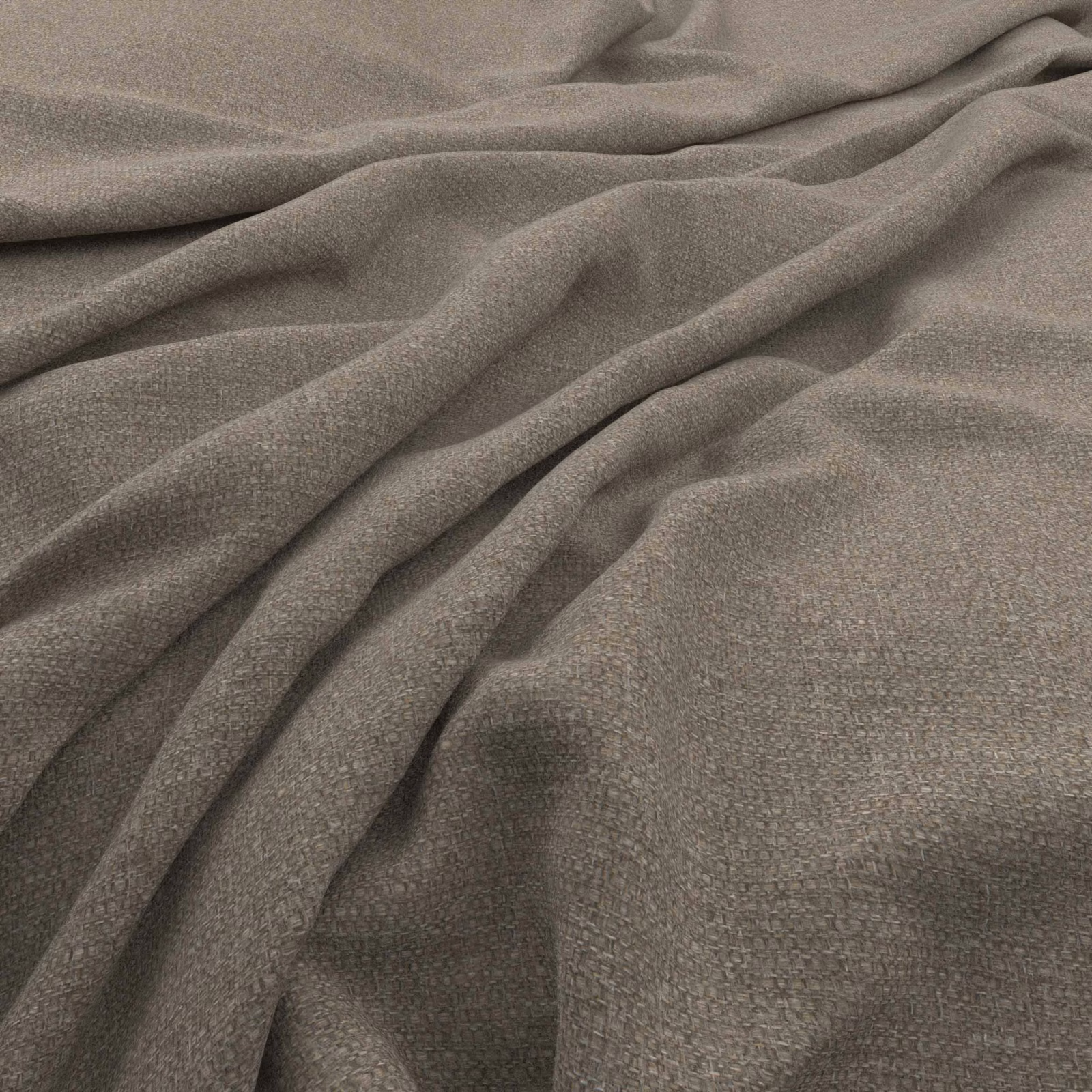Mushroom taupe finely textured woven fabric gathered into soft, deep folds