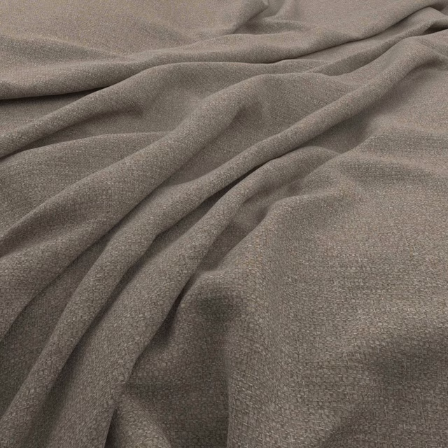 Mushroom taupe finely textured woven fabric gathered into soft, deep folds