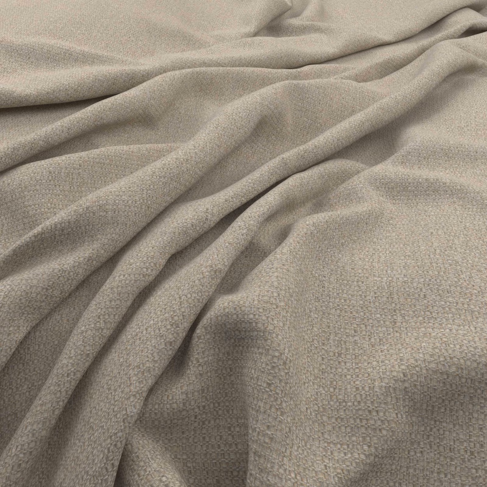 Warm oatmeal woven textile with fine pebbled texture falling in soft folds