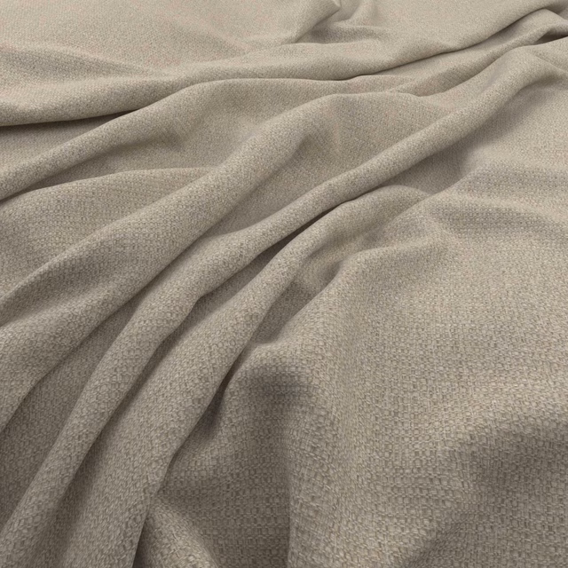 Warm oatmeal woven textile with fine pebbled texture falling in soft folds