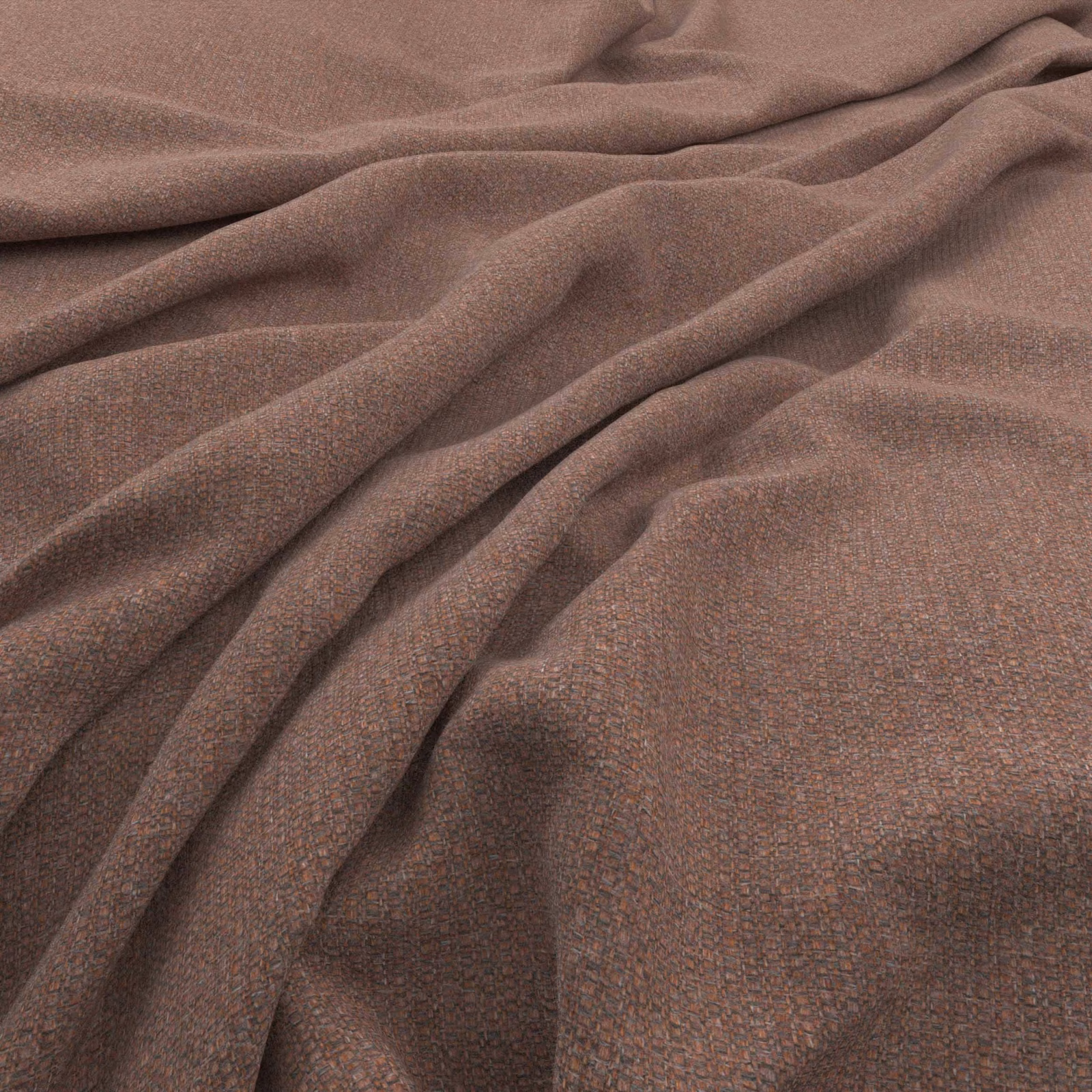 Muted salmon-brown woven textile gathered into soft, dimensional folds