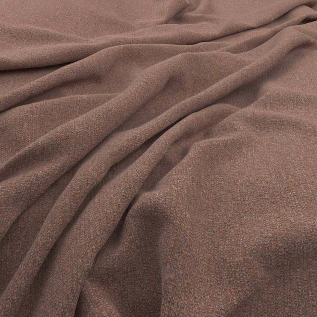 Muted salmon-brown woven textile gathered into soft, dimensional folds
