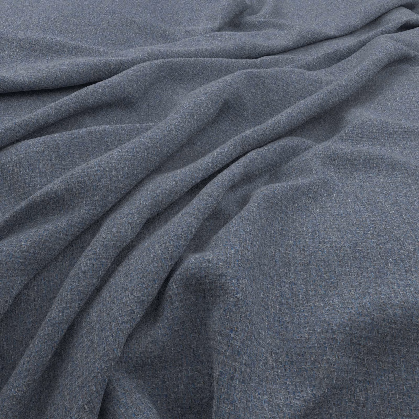 Deep slate blue-grey woven fabric gathered into soft, shadowed folds