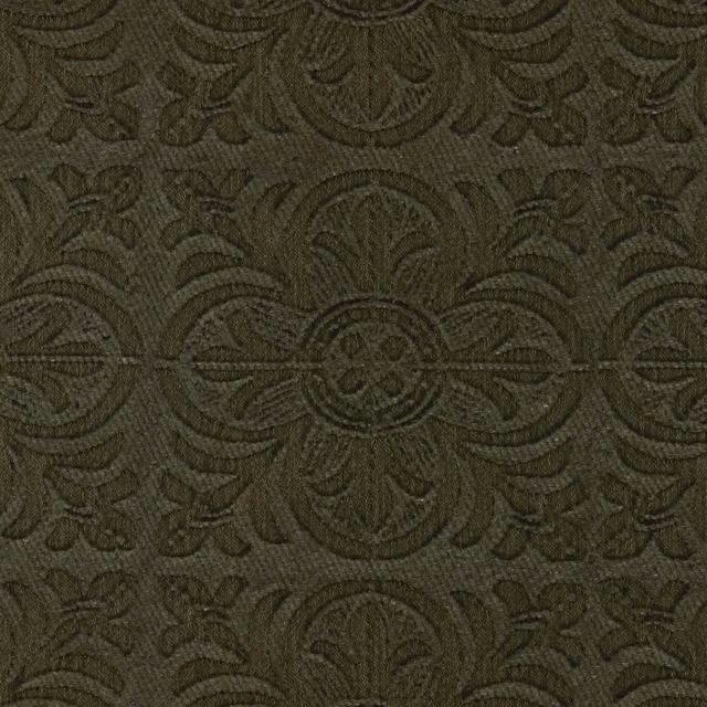 Dark olive Bullrush fabric with a tonal damask medallion and dense woven texture