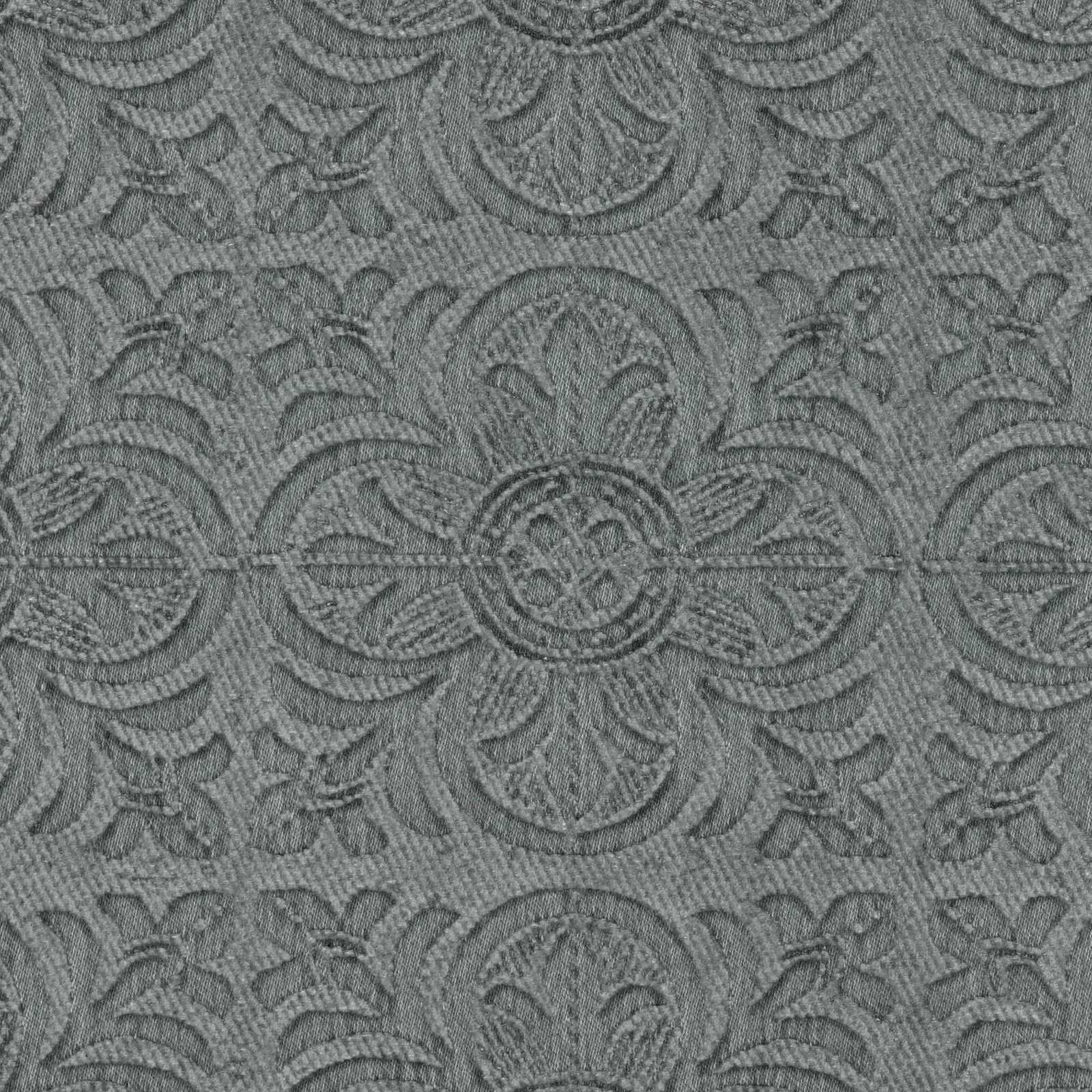 Cool smoky-grey Albion fabric with a tonal woven damask and textured floral medallions