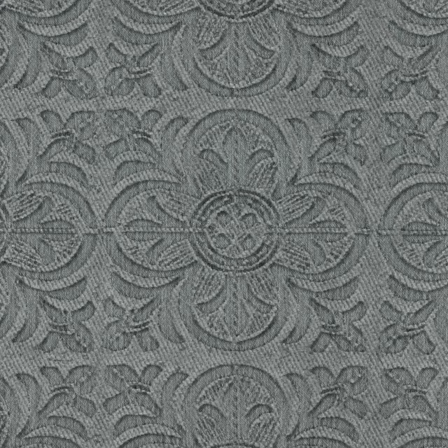 Cool smoky-grey Albion fabric with a tonal woven damask and textured floral medallions