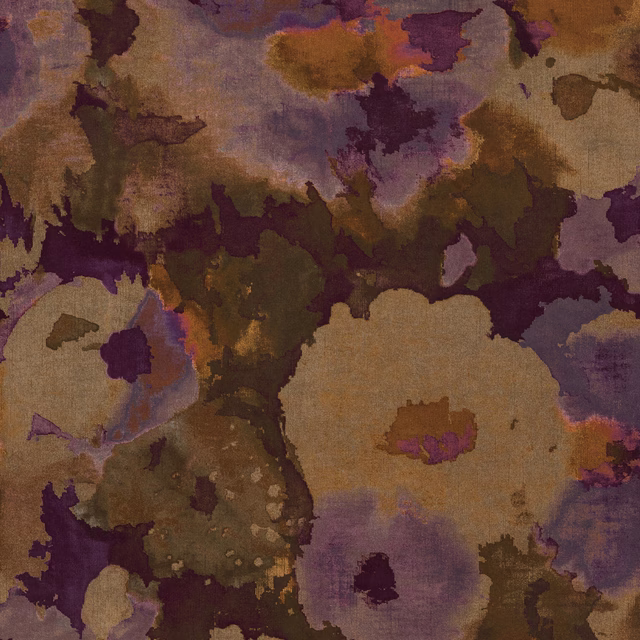Abstract amethyst and plum patterned fabric with bronze and lilac tones