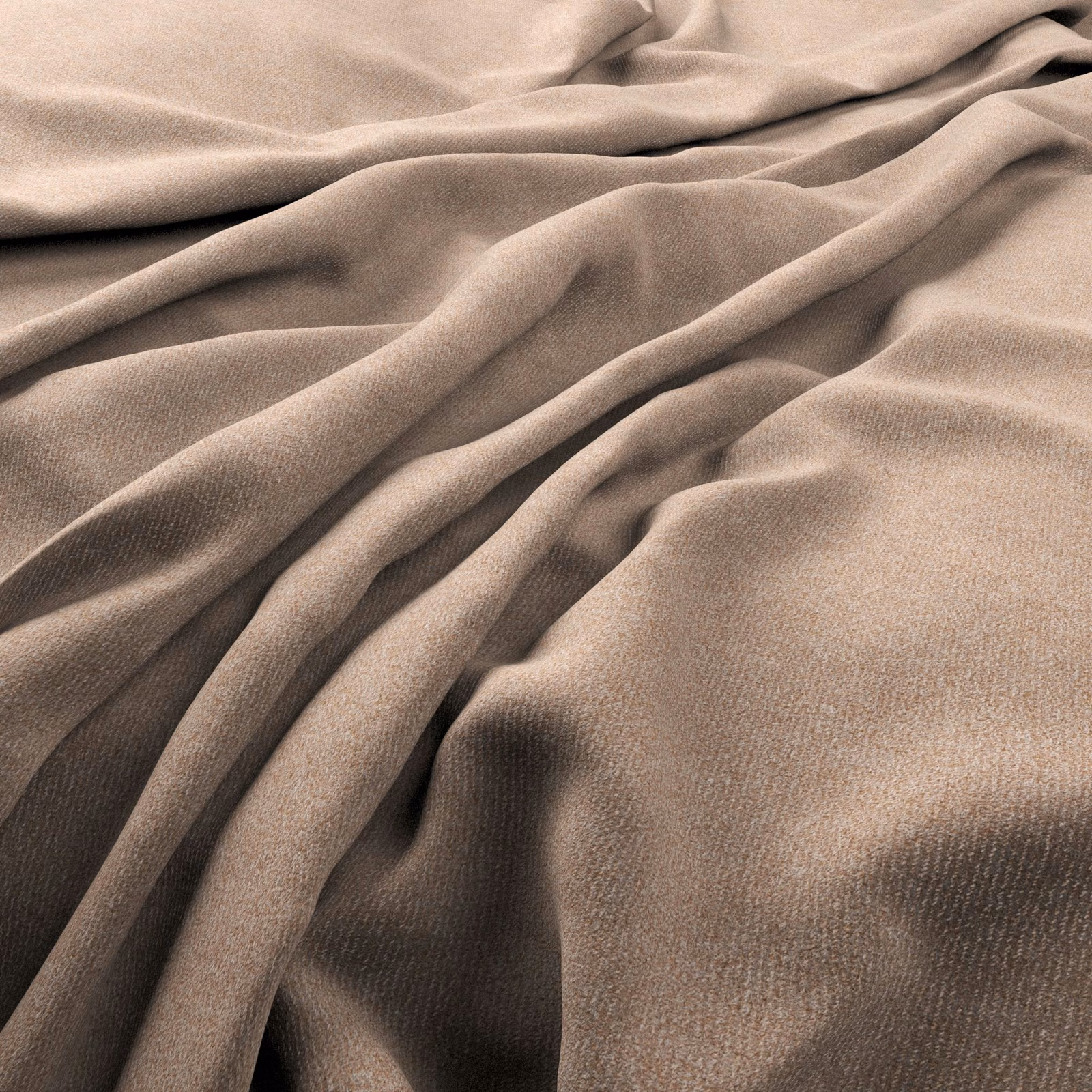 Warm mushroom-taupe textile with a fine woven grain falling into deep soft folds