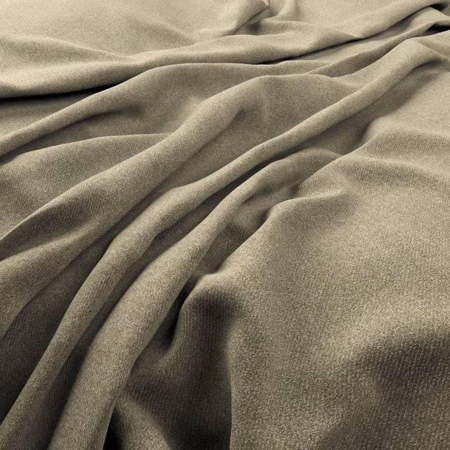 Warm acorn taupe textile with muted olive cast and fine woven grain in folds