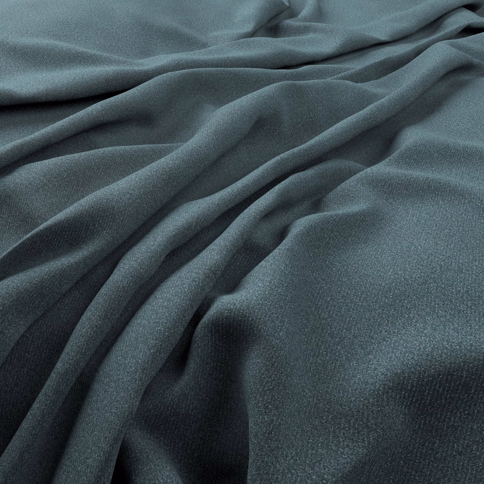 Draped deep blue-teal fabric showing a fine, even woven texture and fluid folds
