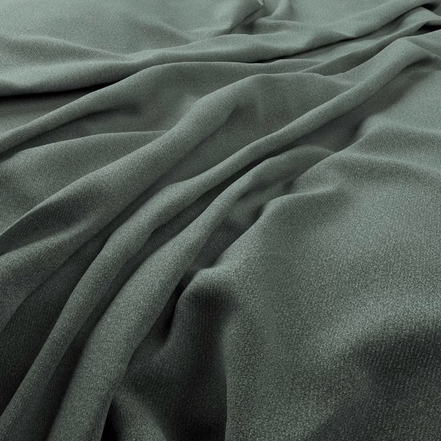 Muted eucalyptus-green fabric with fine grain, gathered into soft shadowed folds