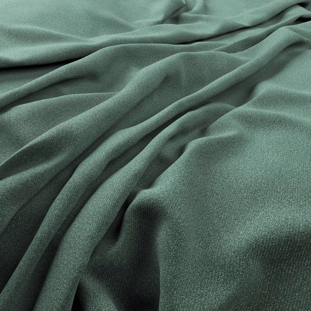 Muted aqua-teal plain fabric gathered into soft folds, showing a fine textured weave