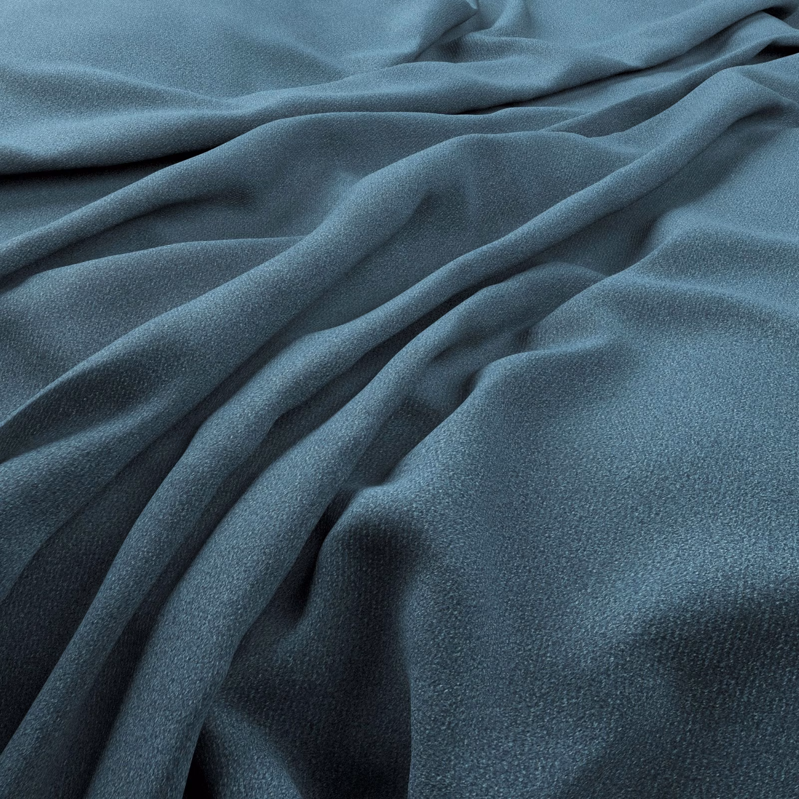 Muted cerulean-blue textile with fine texture arranged in deep flowing folds