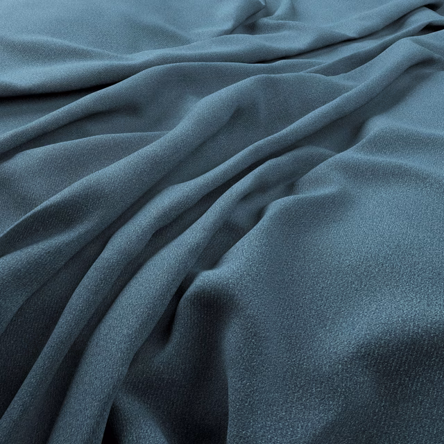 Muted cerulean-blue textile with fine texture arranged in deep flowing folds